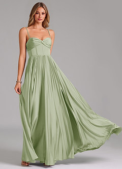 Azazie Akiko Brautjungfernkleider A-Linie Herzausschnitt Stretch-Satin Kleid Staubiger Salbeigrün image5