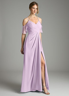 Azazie Dakota Vestidos de damas de honor Vestido de Lila Esmerilada de Gasa de Corte en A con Cuello en V plisado image5