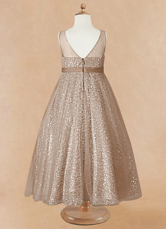 Azazie Siwa Blumenmädchenkleider A-Linie Mit Perlen Tüll Kleid Taupe image6