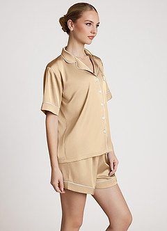 front Satin Contrast Piping Pajama Set