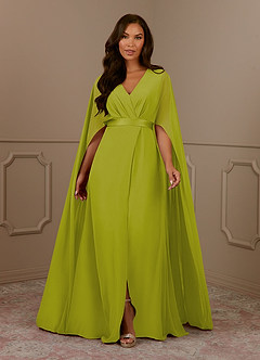 Azazie Isa Mère de la mariée Robes Robe Trapèze en Mousseline de soie Col V plissé Citronnelle image1