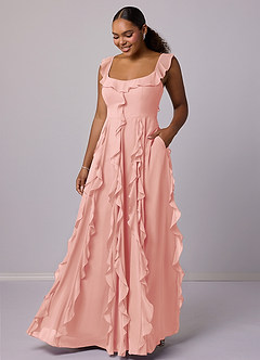 Barbie ♥ Azazie Bridesmaid Dresses Rosette A-Line with Pockets Chiffon Dress image7