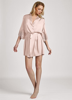 front Bata con mangas de encaje satinado