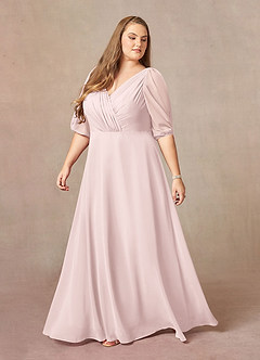 Azazie Bronwyn Mother of the Bride Dresses Blushing Pink A-Line V-Neck Ruched Chiffon Dress image8