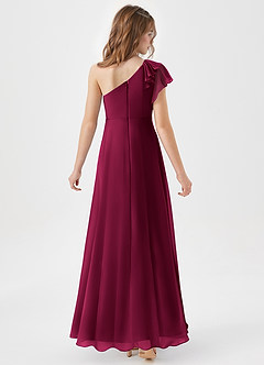 Azazie Arabella Junior Burgundy A-Line Ruched Chiffon Dress image6
