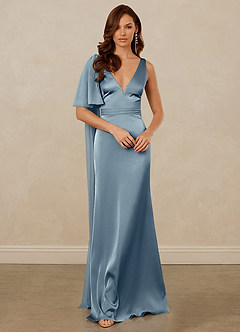 Christian Siriano Bridal for Azazie 1011 Bridesmaid Dresses Dusty Blue Mermaid Bow Stretch Satin Dress image3