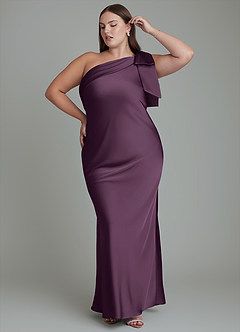 Azazie Yuanna Bridesmaid Dresses Plum Mermaid One Shoulder Stretch Satin Dress image11