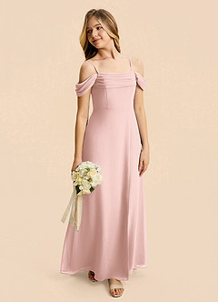 Azazie Lilly Junior Powder Pink A-Line Pleated Chiffon Dress image5