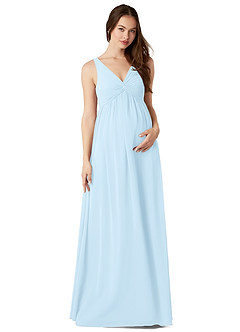 Azazie Yetta Maternity Bridesmaid Dresses A-Line V-Neck Gathered Chiffon Floor-Length Dress image1