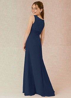 Azazie Snow Junior Dark Navy A-Line Lace Chiffon Dress image2