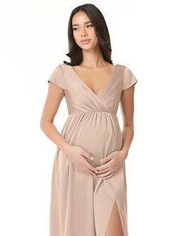 Azazie Allessia vestidos de dama de honor de maternidad Vestido Línea A Plisado Largo hasta el suelo Satén Elástico image5