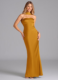 Azazie Lusinda Bridesmaid Dresses Butterscotch Mermaid Strapless Stretch Satin Dress image3