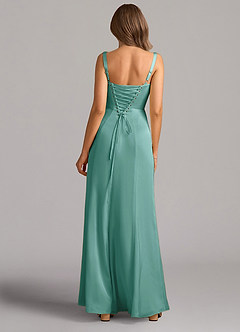 Azazie Amaris Bridesmaid Dresses Aqua A-Line Corset Stretch Satin Dress image3