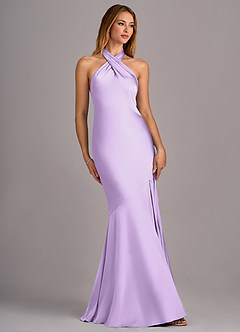 Azazie Lorena Bridesmaid Dresses Lilac Mermaid Pleated Stretch Satin Dress image3