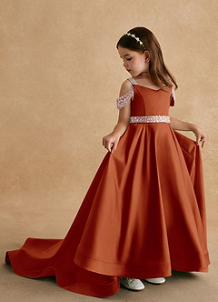 Azazie Jodi Robe Demoiselle D'honneur Fillette Robe Trapèze en Mat Satiné Paprika image1