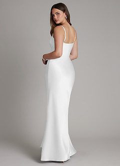 Azazie Ambra Bridesmaid Dresses White Mermaid Pleated Stretch Satin Dress image7