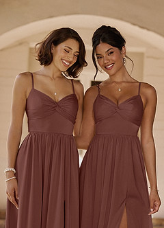 Azazie Zeya Bridesmaid Dresses Espresso A-Line Pleated Stretch Satin Dress image2