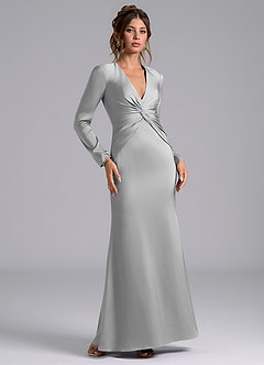 Azazie Tria 신부 들러리 드레스 인어 긴팔 스트레치 새틴 바닥 길이 드레스 image1