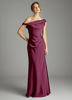 Azazie Emerson Bridesmaid Dresses Mulberry Mermaid Off the Shoulder Stretch Satin Dress image1