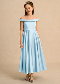 Azazie Teeny Junior Formal Abiti da Ragazza di Fiori Abito A-Line in Raso Opaco Plissettato Azzurro image6