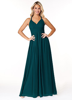 Azazie Ashia Bridesmaid Dresses Pine A-Line Pleated Chiffon Dress image1