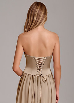 Azazie Cadence Bridesmaid Dresses Taupe A-Line Corset Stretch Satin Convertible Dress image6