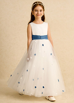 Azazie Cricket vestidos de niña de las flores Vestido de Marfil Crepúsculo de Satin Mate de Corte Princesa con Plisado image3