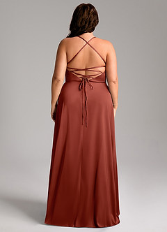 Azazie Mei Bridesmaid Dresses Terracotta A-Line V-Neck Stretch Satin Dress image8