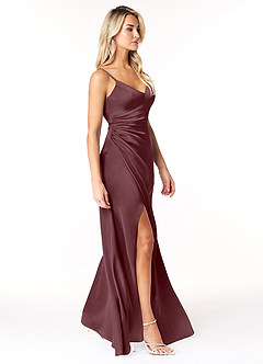 Azazie Marchella Bridesmaid Dresses Sangria A-Line Corset Stretch Satin Dress image5