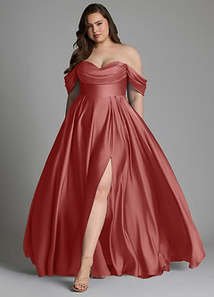 Azazie Loisa Robes à essayer chez vous Robe Trapèze en Satin extensible Épaules dénudées Bleu Poussiéreux image11