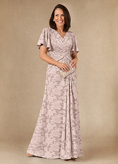 Azazie Emmeline Mother of the Bride Dresses Blushing Pink A-Line Pleated Floral Burnout Dress image1