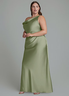Azazie Emerson Bridesmaid Dresses Pistachio Mermaid Off the Shoulder Stretch Satin Dress image10