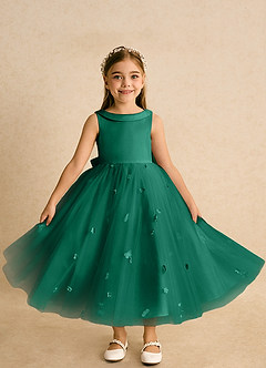 Azazie Angel Flower Girl Dresses Emerald Ball-Gown Bow Tulle Dress image3