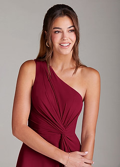 Azazie Brooke Brautjungfernkleider A-Linie One-Shoulder Chiffon Kleid Burgunderrot image12