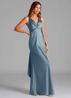 Azazie Hati Vestidos de damas de honor Vestido de Azul Polvoriento de Satén Elástico de Corte Sirena image1