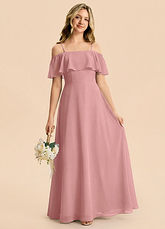 Azazie Maggie Junior Dusty Rose A-Line Off the Shoulder Chiffon Dress image1