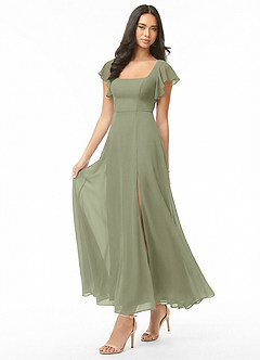 Azazie Bondi Bridesmaid Dresses Pistachio A-Line Ruched Chiffon Dress image3