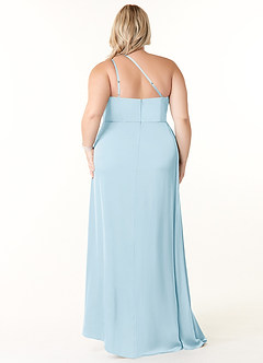 Azazie Maron Bridesmaid Dresses Sky Blue A-Line One Shoulder Stretch Satin Dress image8