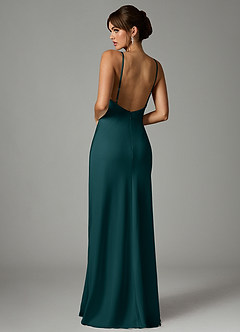 Azazie Stefania Robes de demoiselle d'honneur Robe Trapèze en Satin extensible Vert Pin image2