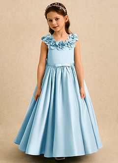 Azazie Eden Robe Demoiselle D'honneur Fillette Robe Princesse en Mat Satiné Plissé Bleu Ciel image4