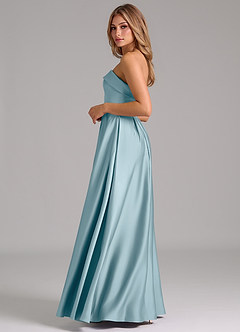Azazie Lucienne Vestidos de damas de honor Vestido de Azul Malhumorado de Satén Elástico de Corte en A Convertible con Sin tirantes image3