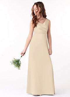 Azazie Sadia Junior Champagne A-Line Pleated Matte Satin Dress image1