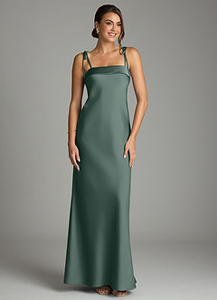 Azazie Ellia Bridesmaid Dresses Sea Moss Sheath Bow Stretch Satin Dress image1