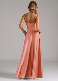 Azazie Elle Bridesmaid Dresses Coral A-Line Pleated Stretch Satin Dress image7