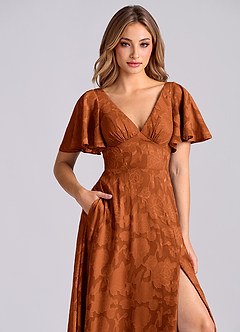 Azazie Kimber Bridesmaid Dresses Burnt Orange A-Line with Pockets Floral Burnout Dress image9