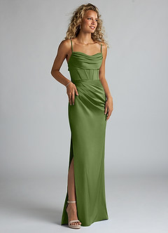 Azazie Mai Bridesmaid Dresses Juniper Sheath Pleated Stretch Satin Dress image3
