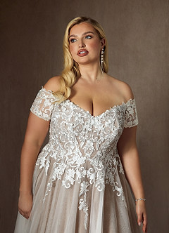 Azazie Rowe Wedding Dresses Diamond White Cocoa Ball-Gown Off the Shoulder Tulle Dress image13