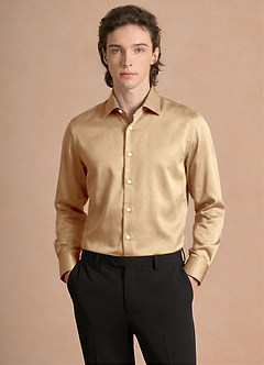front Julian Champagne Stretch Satin Dress Shirt