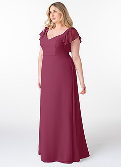 Azazie Syenna Robes de demoiselle d'honneur Robe Trapèze en Mousseline de soie Rayé Mûre image8