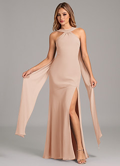 Azazie Kinsley Vestidos de damas de honor Vestido de Rosa Inglesa de Gasa de Corte Sirena con Plisado image1